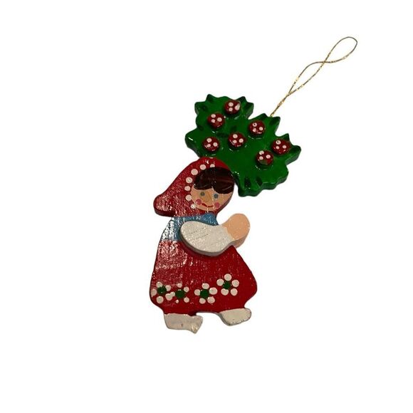 Vintage 60s Wood Peasant Ornament - Picture 1 of 5